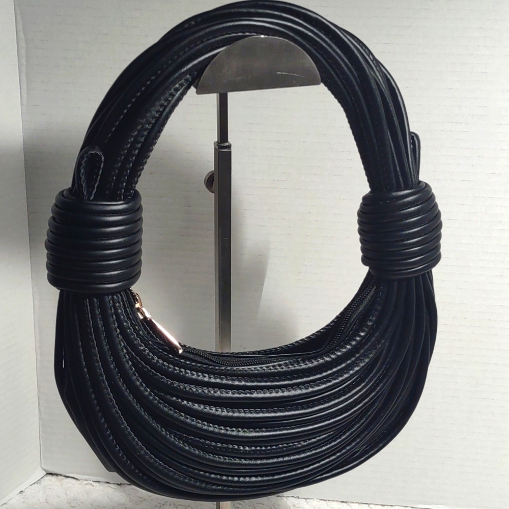 Woven Rope-Style Black Handbag